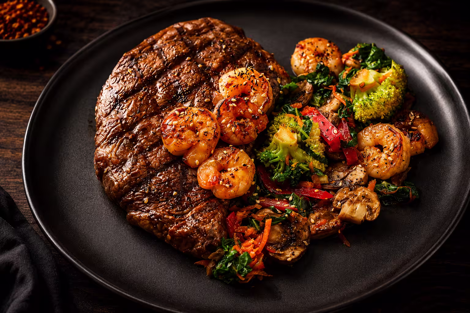 Seared RibeyeGarlic Chilli Shrimp Steak in Applebees restaurant Menu UAE